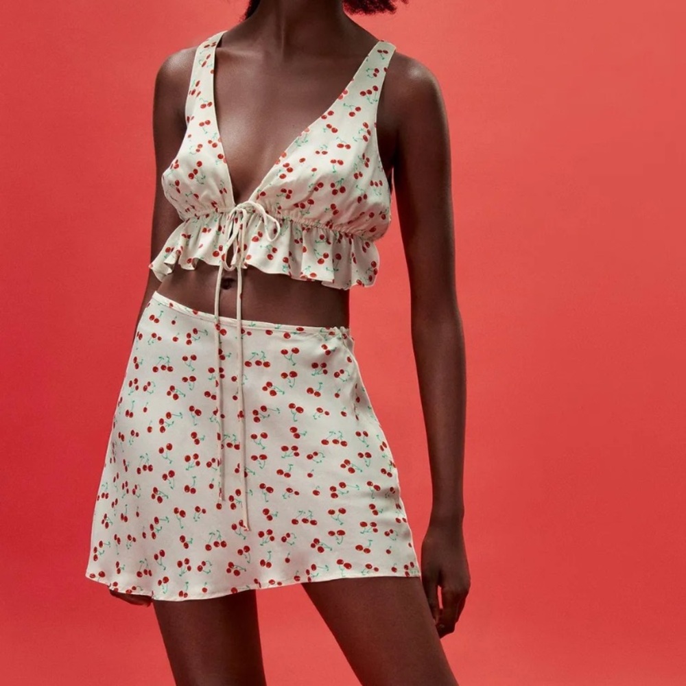 Zara Cherry Silk Mini Skirt